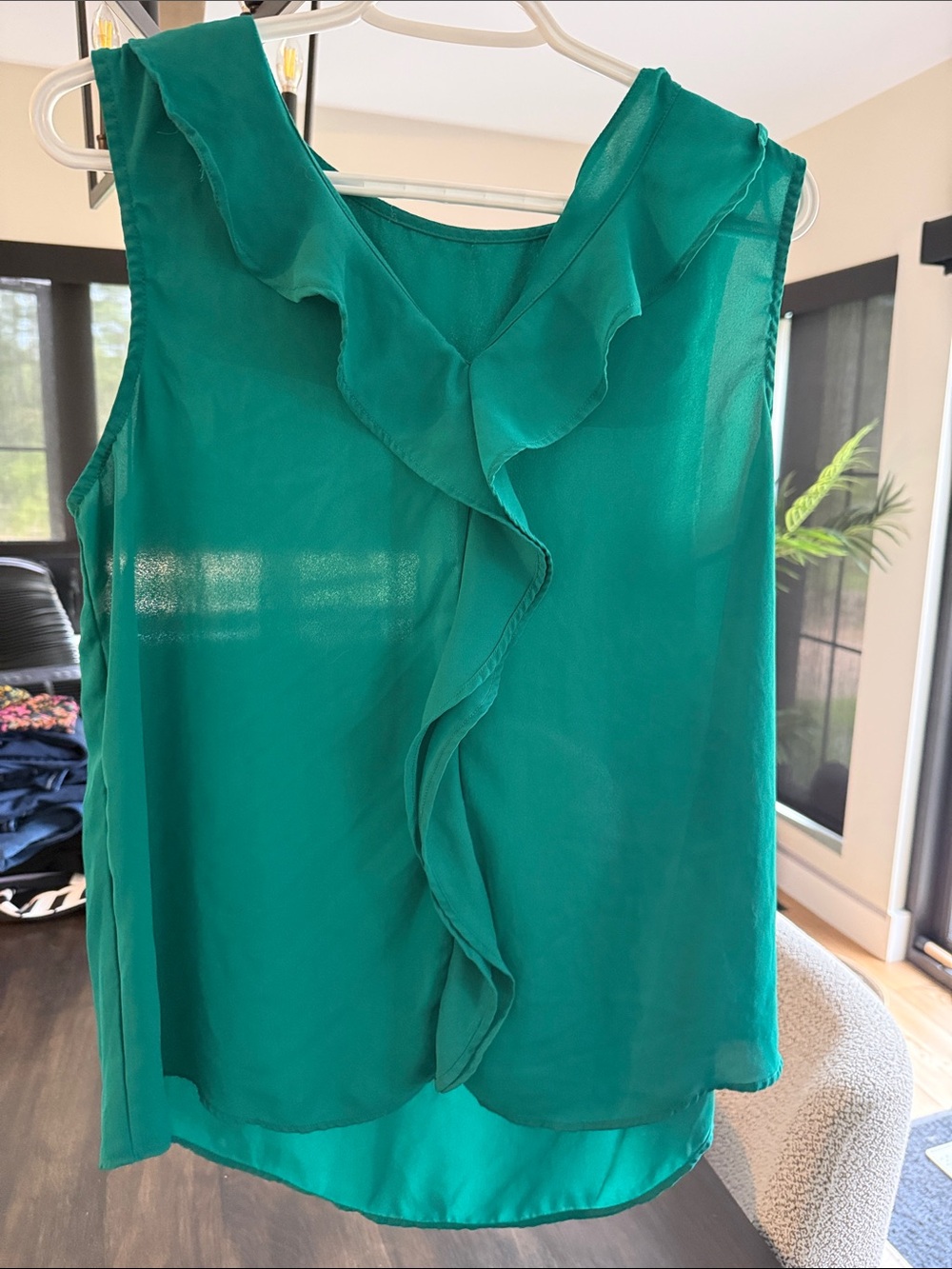 Sleeveless Ruffle Front Blouse - Green